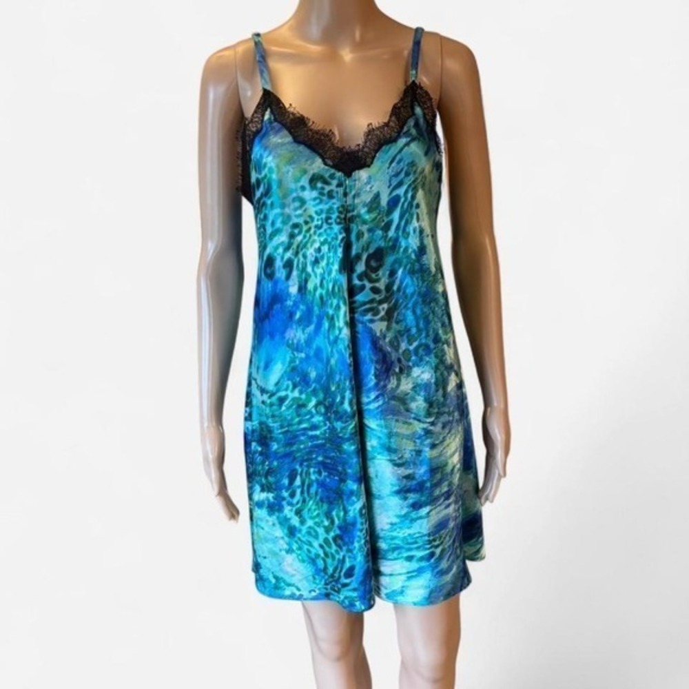 Oscar de la Renta Neiman Marcus Silk Blend Leopard Print Lace Trim Slip Dress S